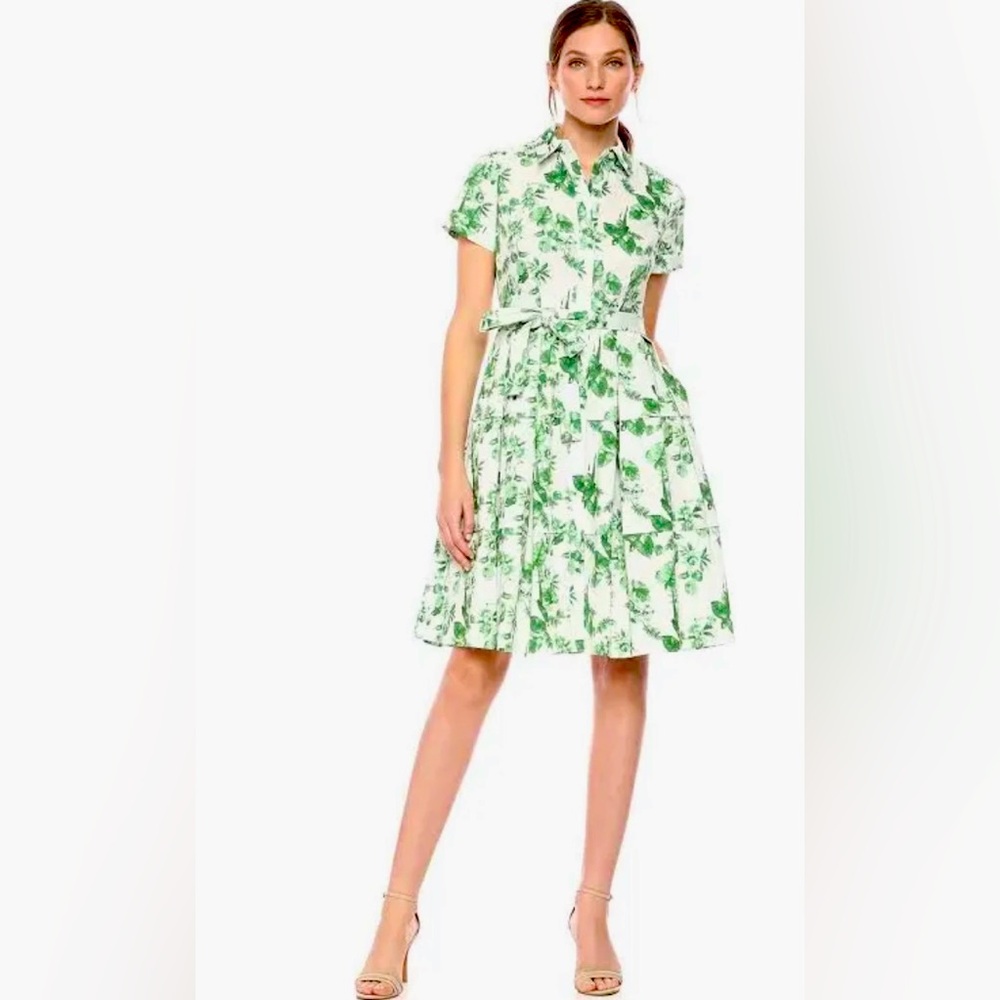 Donna Morgan Green Floral Shirt Dress, Size 12